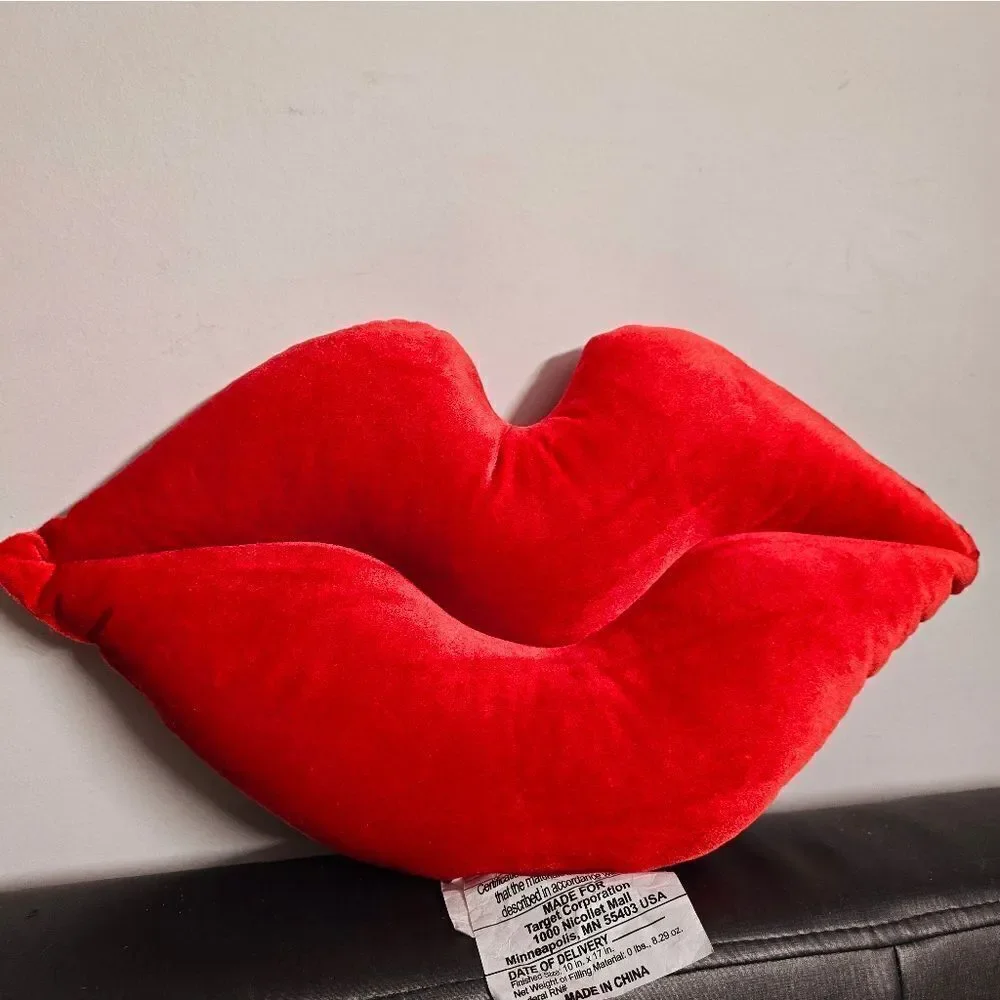 Valentine's Day Decor Bundle of Lips Throw Pillow and Feathery Friends Bird, New